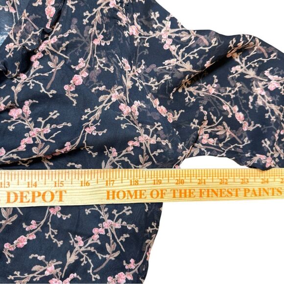 Y2K Vision Apparel Silk Black + Pink Beaded Tie Floral Sheer Blouse Size Large - Picture 5 of 8